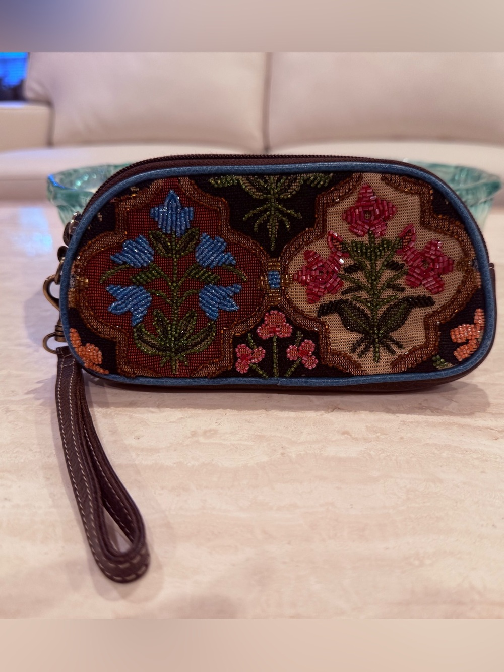 Beaded Floral Wristlet Clutch